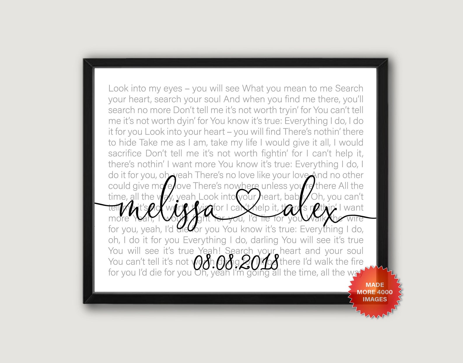 Song lyrics wall art custom framed print First dance lyrics Etsy