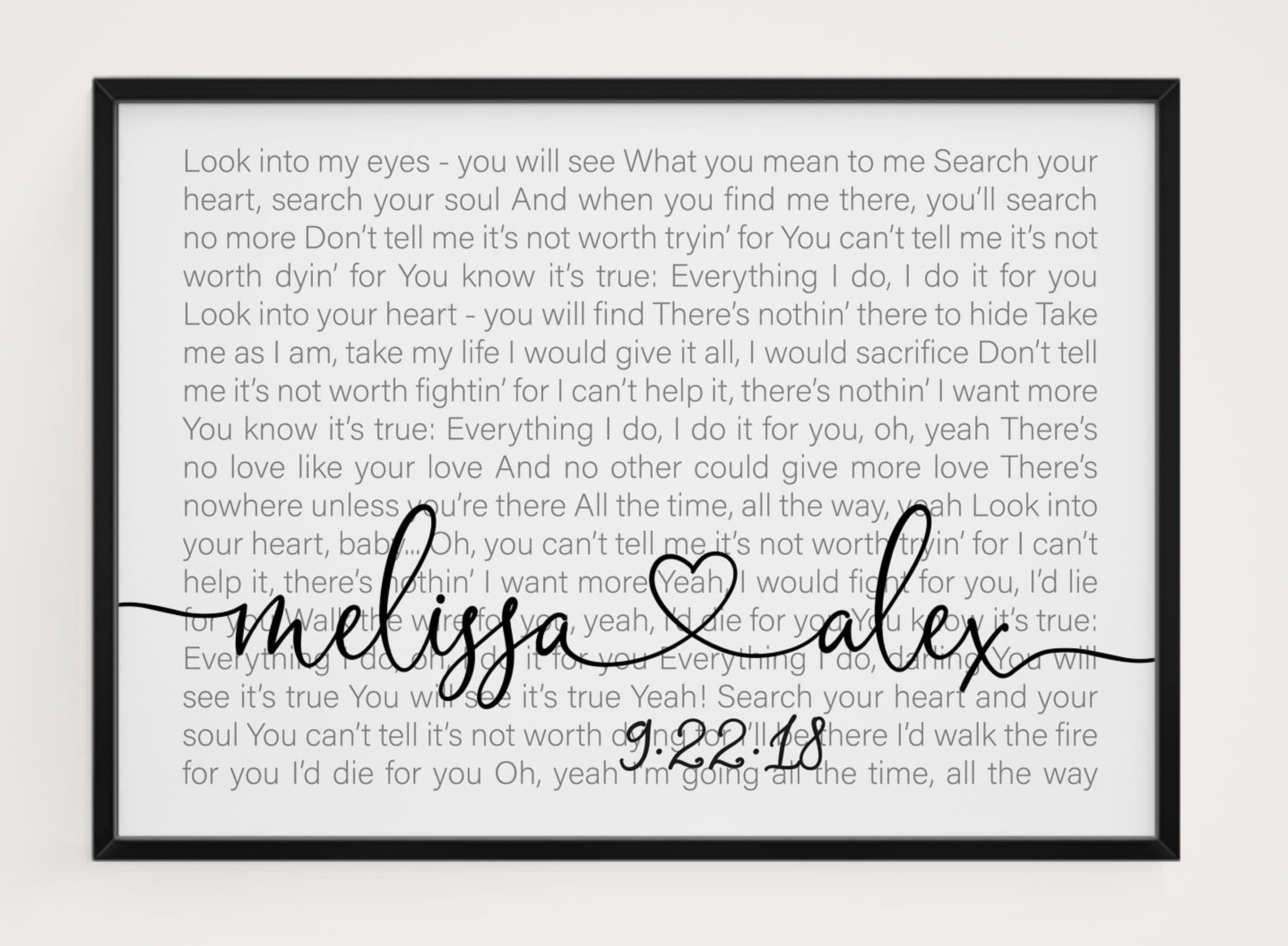 Song Lyrics Wall Art Wedding Song Lyrics Framed First Dance Etsy