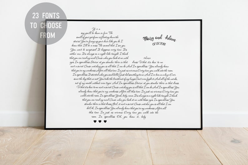Song lyric gifts print Wedding song lyric art Personalised Etsy