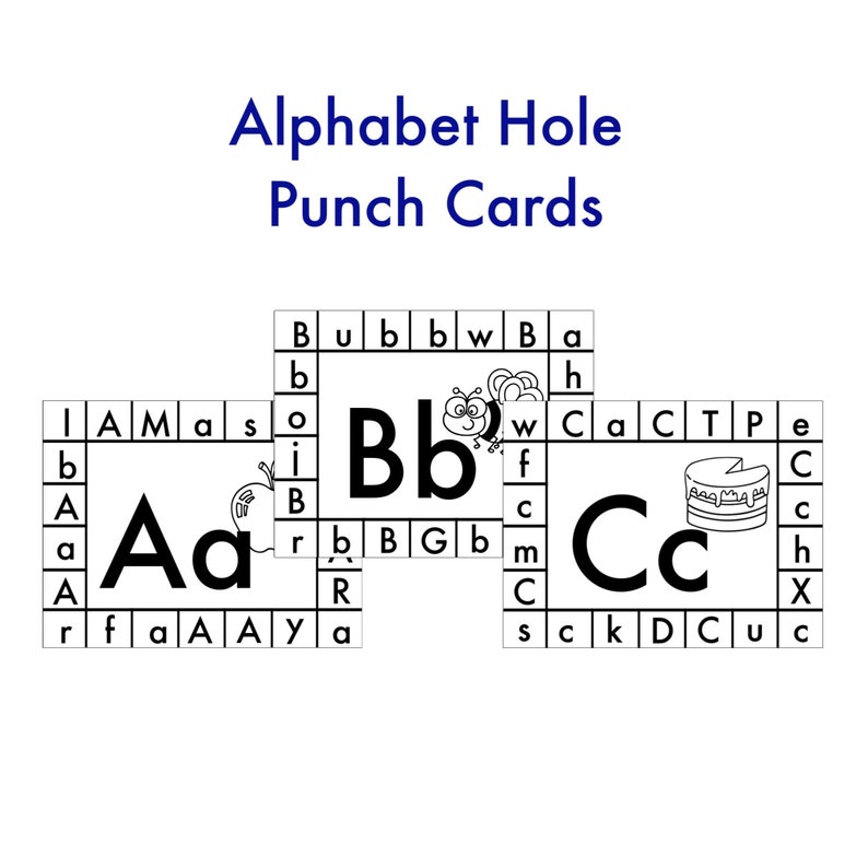 Alphabet Hole Punch Cards AZ Worksheets Preschool Learning Etsy