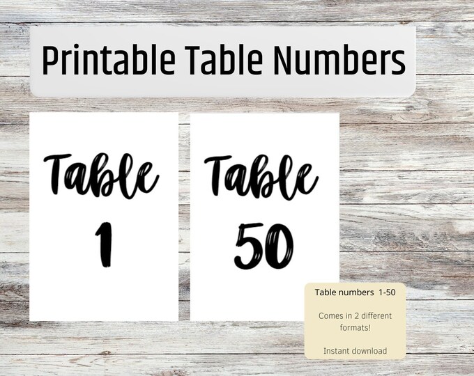 Table Numbers Printable Table Numbers for Weddings / Engagement Parties ...