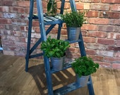 Vintage Painted Step Ladder Wooden, Hand Painted, Boho, Display Ladder, Display steps, Plant Stand