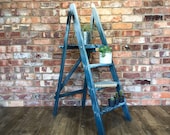 Vintage Step Ladder Painted Blue Splatter Effect