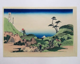 日本の浮世絵、木版画、葛飾北斎「富嶽三十六景」より「下目黒