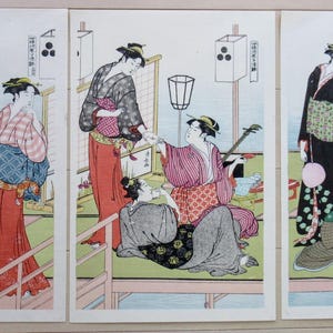 Woodcut Reproduction/Kiyonaga: Enjoying the Cool of Evening on the Riverbed at Shijô