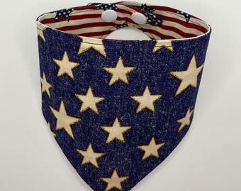 Cat Bandana Reversible / Fourth of July / Stars & Stripes /Red Blue / Snap Bandana / Over the Collar Bandana
