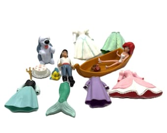Disney Princess Ariel, Prince Eric, Boat, Flounder Dresses Polly Pocket Style Mini Princess Dolls