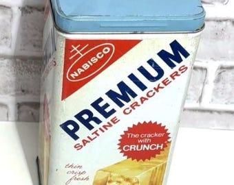Vintage Saltines Cracker Tin 9 1/2 Inches Tall