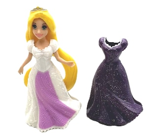 Disney Princess Polly Pocket Style Mini Dolls Rapunzel and Two Magiclip Dresses