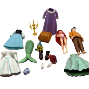 Disney Princess Ariel, Prince Eric, Flounder Dresses Polly Pocket Style Mini Princess Dolls image 1