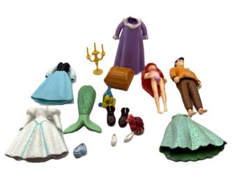 Disney Princess Ariel, Prince Eric, Flounder Dresses Polly Pocket Style Mini Princess Dolls