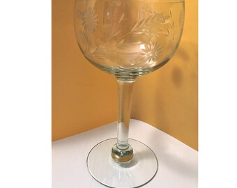 Long Stem Crystal / Glass Bowl Vase 11 Inches tall With Floral Print