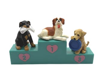 Puppy in my Pocket Flint, Cambridge and Zerk 3 Puppies and Podium