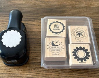 Stampin Up! So Many Scallops Flowers Stamps PLUS Large Scallop Tag Punch Bundle