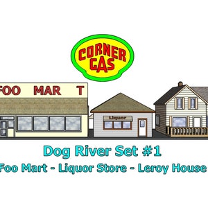 Dog River Set #1 N Scale Replica Model Buildings (Corner Gas) - 3D Printed in PLA Plastic - Model Railroad or Diorama