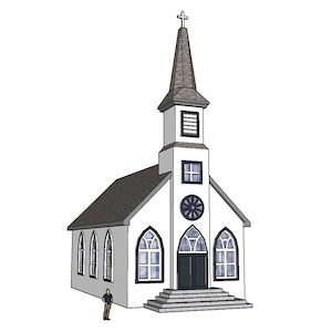 N Scale Village Church - Model Building Kit - 3D Printed in PLA Plastic - for Model Railroad or Diorama