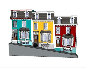 N Scale Kimberly Row Houses, St. John&#39;s Newfoundland: 3D Printed Replica