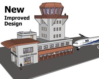 N Scale Municipal Airport Terminal - Model Building Kit - 3D Printed in PLA Plastic - for Model Railroad or Diorama