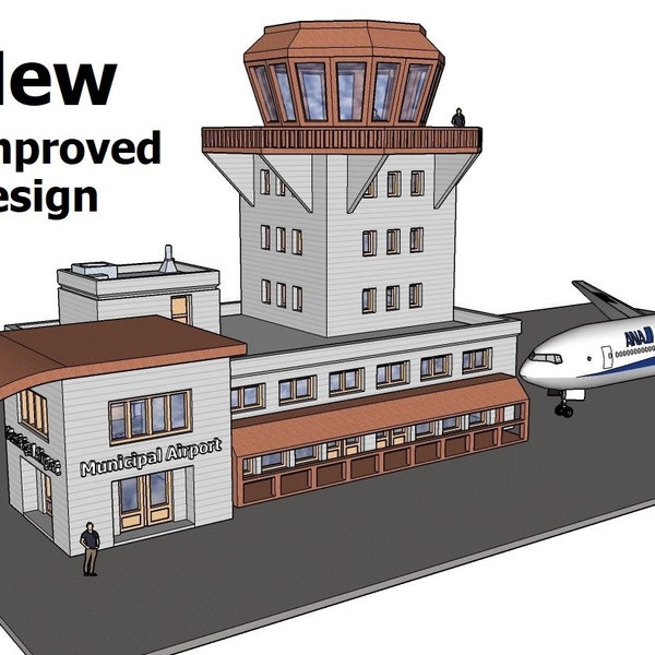 N Scale Municipal Airport Terminal - Model Building Kit - 3D Printed in PLA Plastic - for Model Railroad or Diorama