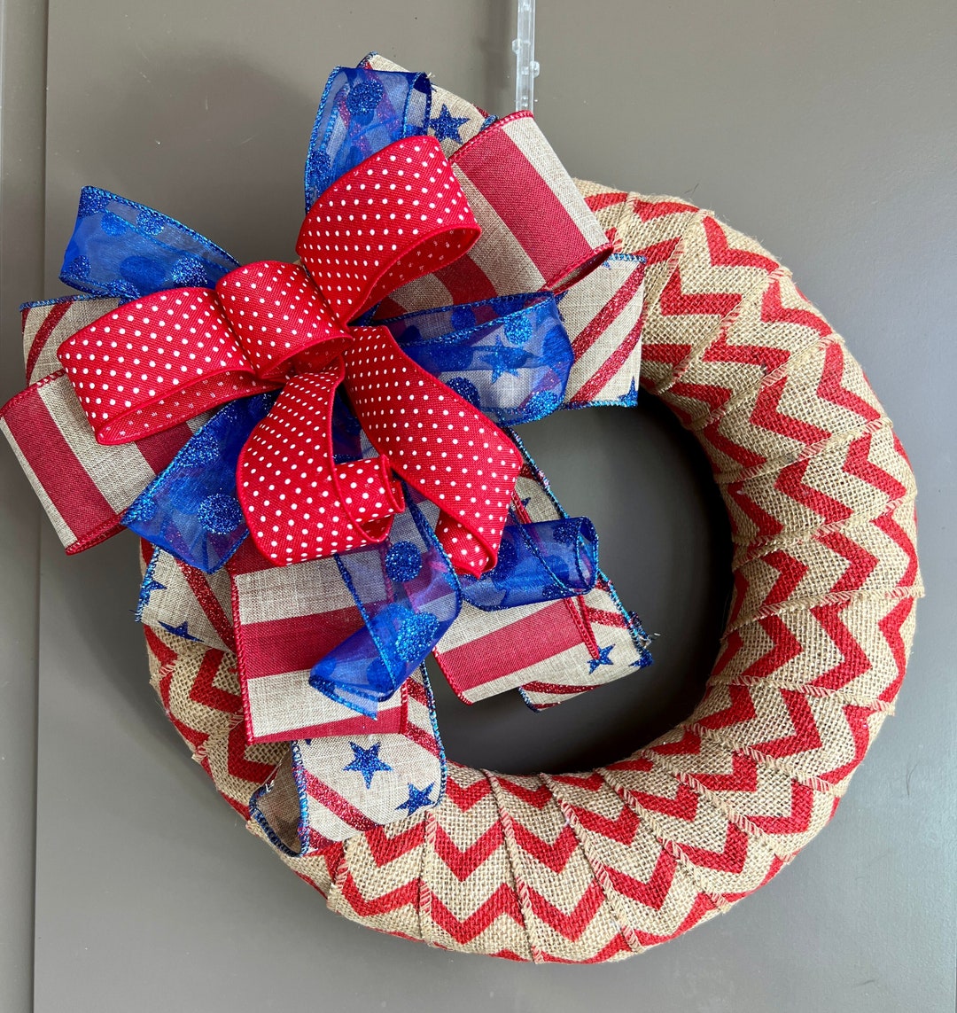 Patriotic Wreath, Fourth of July Wreath, Red White and Blue Wreath ...