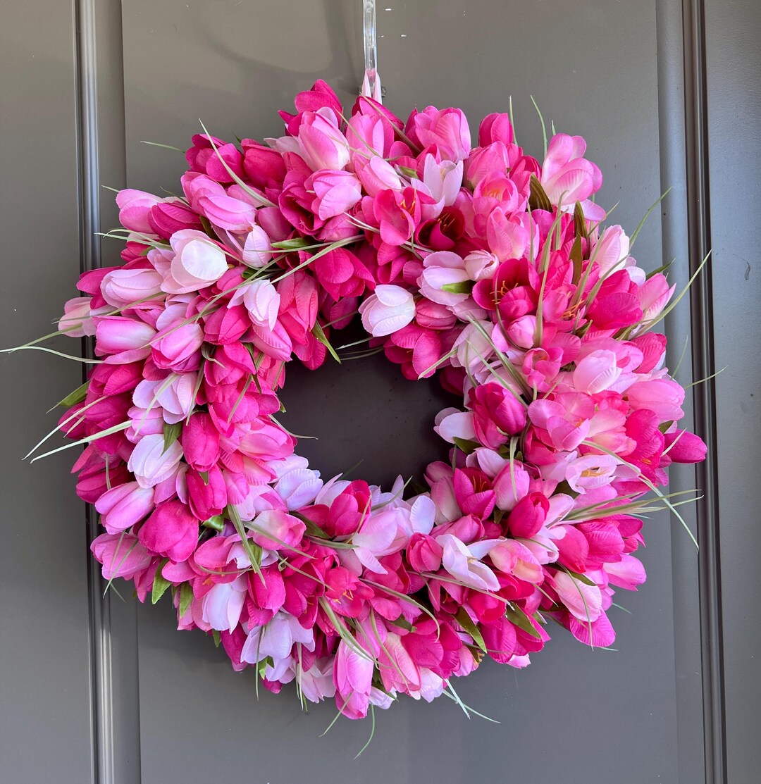 Summer Tulip Wreath for Front Door, Pink Tulip Decor, Spring Decor ...