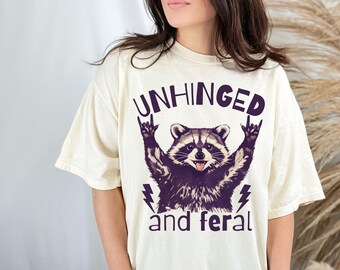 Funny Raccoon Shirt, Unhinged and Feral Raccoon T-Shirt, Rock on Raccoon, Funny Graphic Tees, Animal Lover Gift, Sarcastic Humor Top