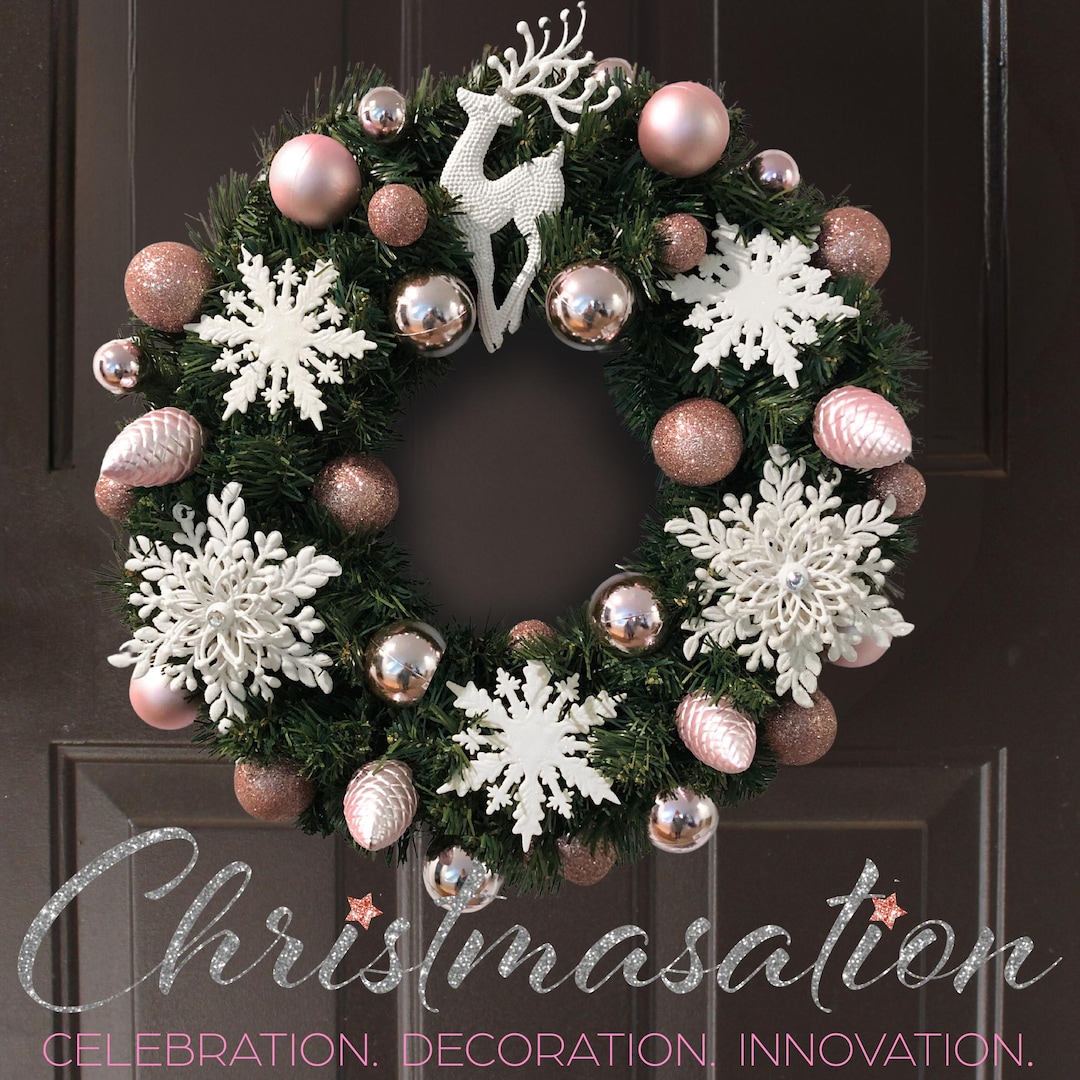 Pink Whimsey Christmas Wreath With Reindeer, Light Option