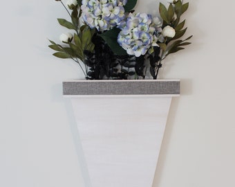 Indigo Green Hydrangea, Cream Peony, Baby's Breath, Eucalyptus Floral Arrangement Wall Art, Hanging Wood Vase, Wall Plant, Mother's Day Gift