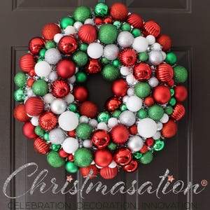 Red Green Silver Christmas Bauble Wreath: Shatterproof Ornament Decor