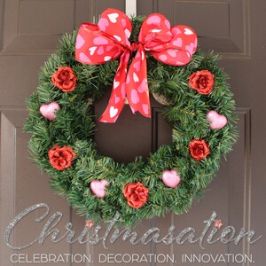 Couronne De Saint-Valentin Pour Porte - 50,8 Cm, Avec Cœurs Roses Et Baies Rouges