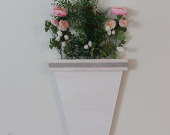 Pink Buttercup, Pink Sedum, Round Eucalyptus Cream Hop Floral Arrangement in Vase Wall Art, Wood Hanging Vase, Wall Plant, Mother's Day Gift