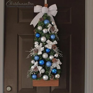 36 Inch Icy Blue Christmas Tree: Pre-Lit Tabletop or Hanging Ornament Tree