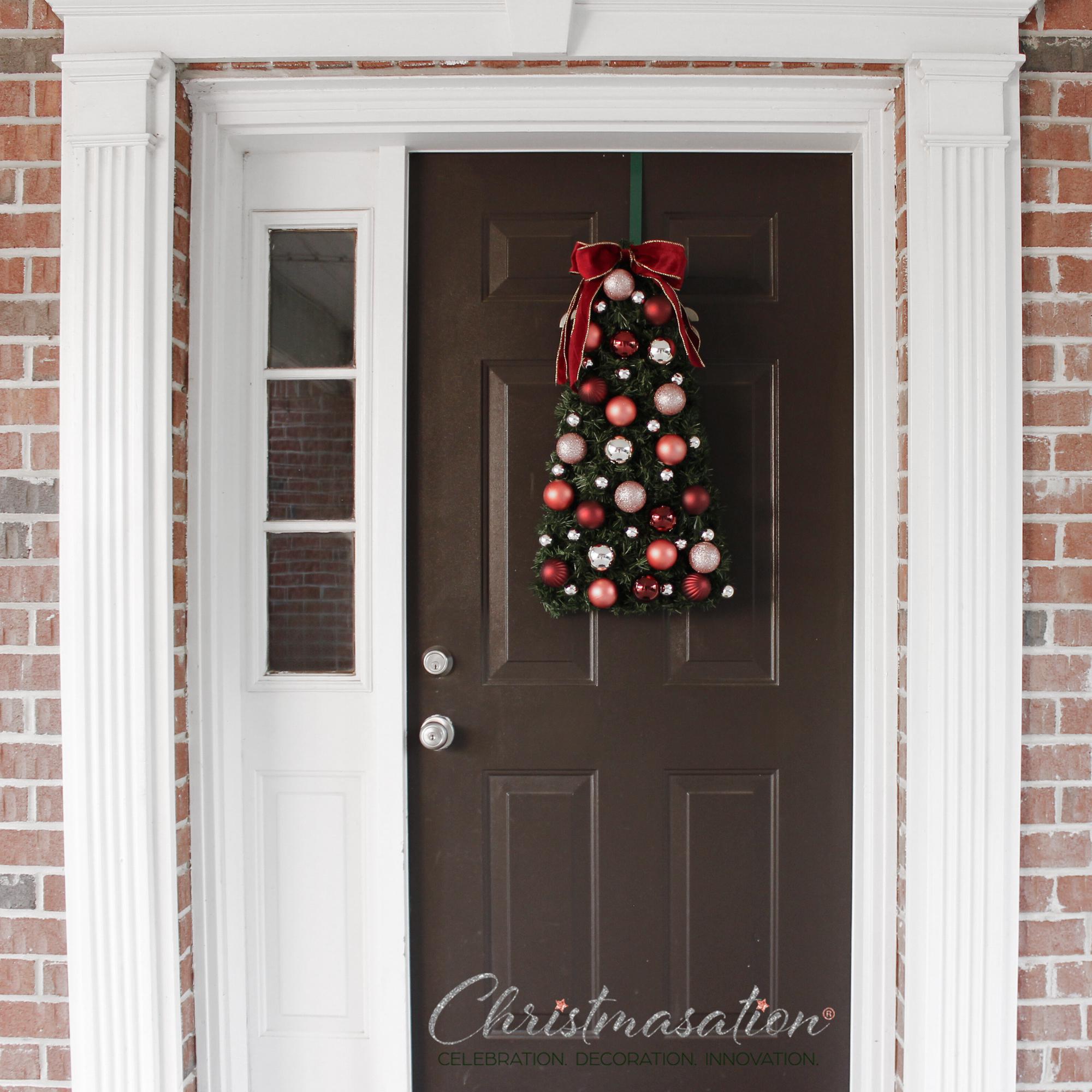 Pre-Lit Pink Champagne Christmas Tree: 36" Hanging Ornament Tree