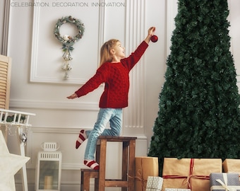 Pet and Kid Friendly EZ-FIT Space-saving  Hanging Christmas Tree, Pre-Lit Dual Power Lights, 5Ft or 7Ft