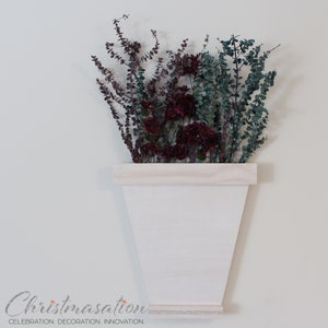 Apple Blossom Eucalyptus Wall Art: Hanging Floral Arrangement with Wood Vase