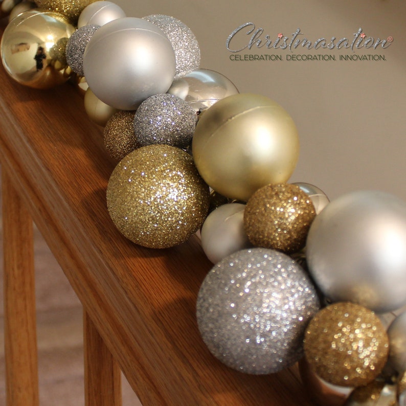 Silver and Gold Bauble Garland, Wedding, Bridal Shower, Engagement, Birthday Party Decoration, Shatterproof Ornaments, Sustainable, Bridal image 10