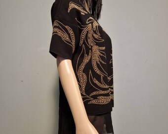 Vintage 90s Black gold blouse top with golden studs