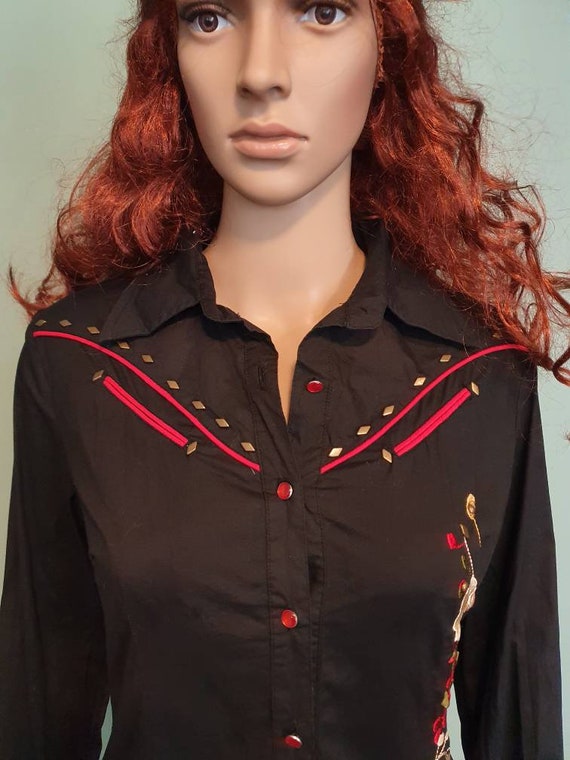 Vintage 80s western cowgirl embroidered blouse ro… - image 6