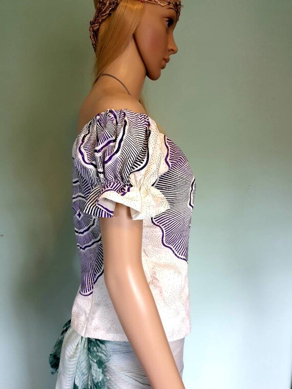Vintage 70s flower power top purple psychedelic pr