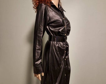 Vintage vegan Black leather look dress size M