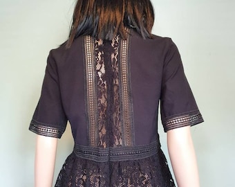 Zwarte kant vintage peplum top blouse maat m