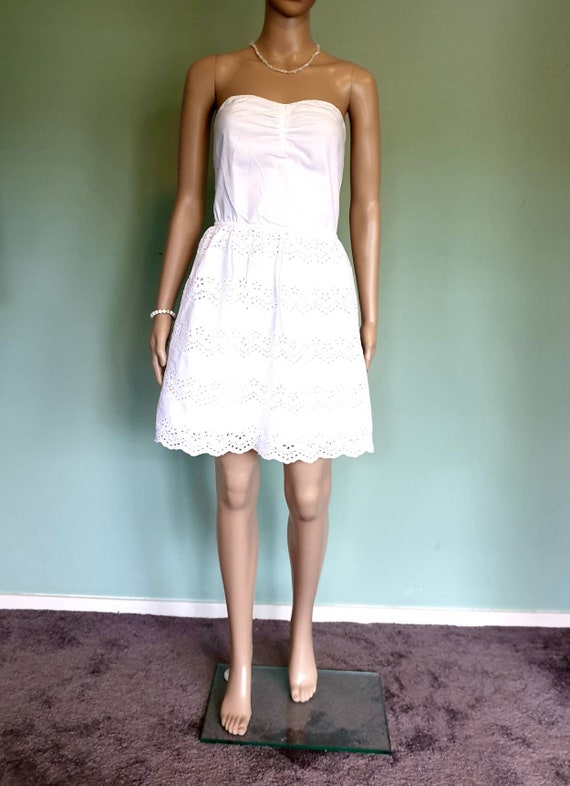 Vintage 70s Cotton Strapless White Summer Dress Lace Etsy Canada