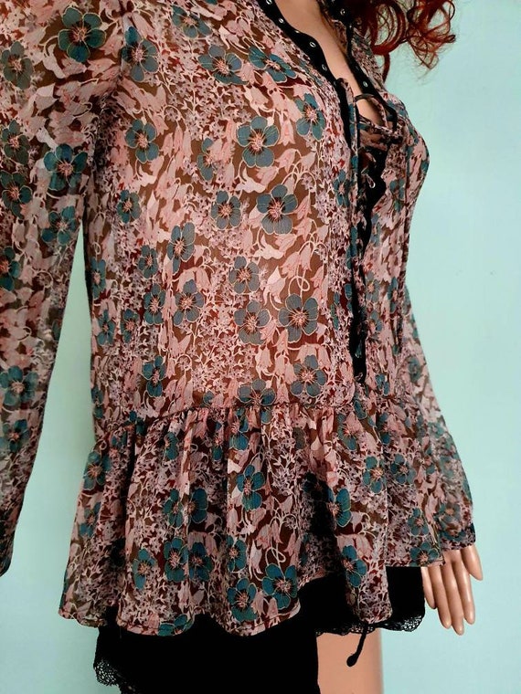 Vintage boho flower power blouse leather 70s - image 4