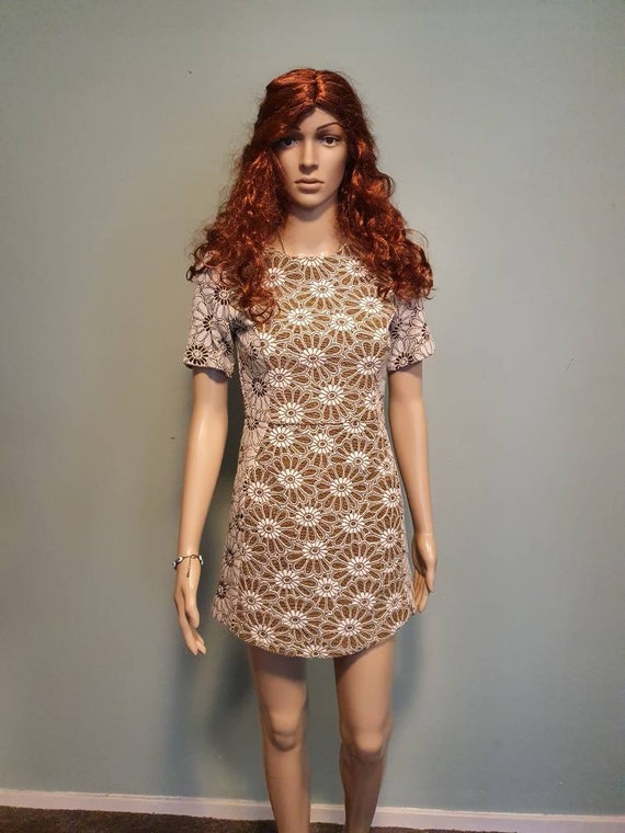 Vintage flower power mini dress brown size 34 - image 2