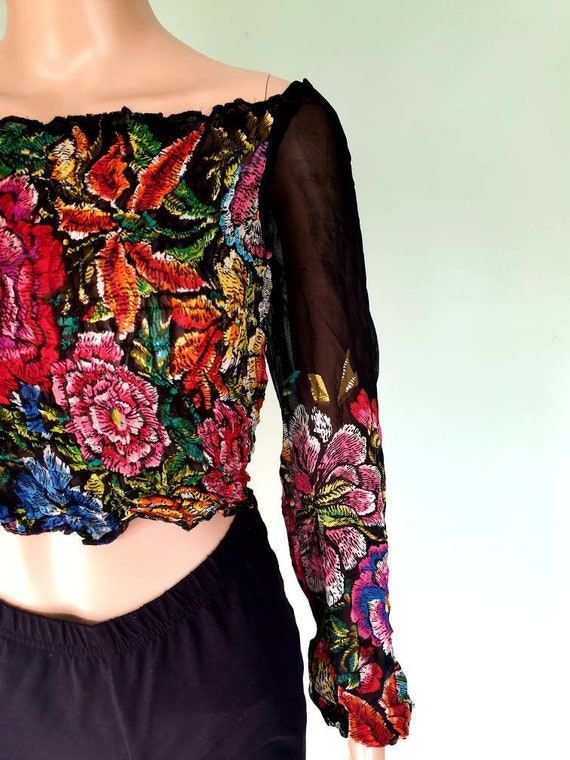 Rene derhy paris vintage croptop flowers black hip