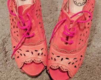 Vintage pink leather cut out platform heels Size Eu40