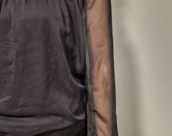 Black vintage boat neck off shoulder blouse mesh sleeves size S  transparant