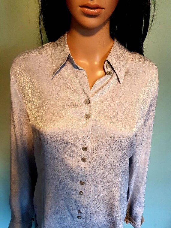 Vintage silk 80s paisley blouse  white grey ivory… - image 7
