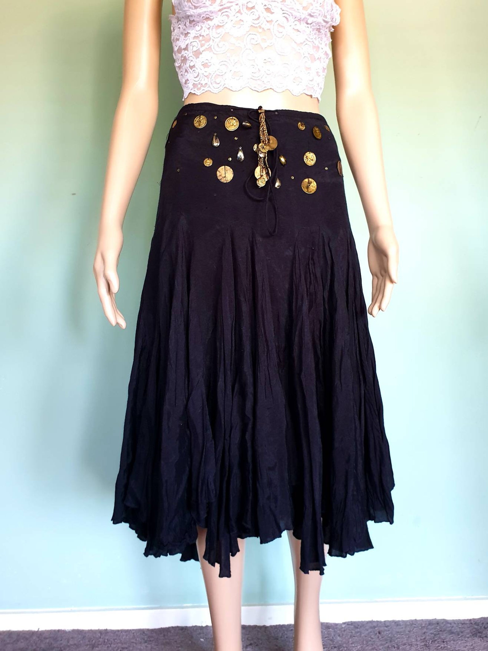 Vintage Gypsy Gipsy Skirt 70s Coins Beads Gold - Etsy