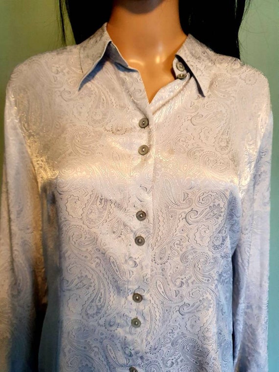 Vintage silk 80s paisley blouse  white grey ivory… - image 1